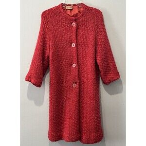 Vintage Knit Jacket Women’s Large Hand Made Cardigan‎ Orange Lined Retro 1960s